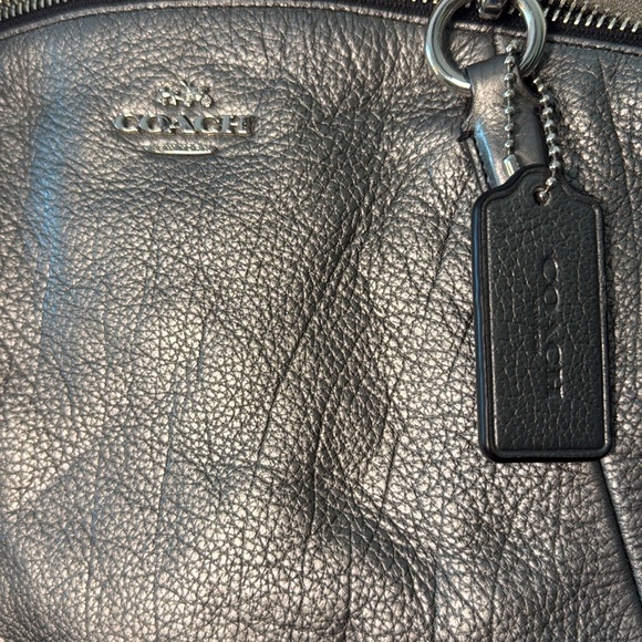 Like New Coach Kelsey Satchel Gunmetal Metallic Leather Crossbody Purse - Picture 8 of 9